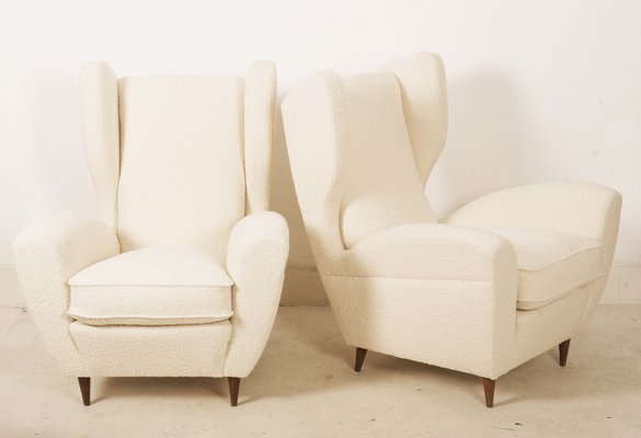 Lounge Chairs with Wingback in Cream Bouclé by Melchiorre Bega, Set of 2-AX-1336777