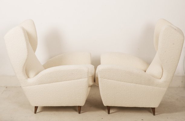 Lounge Chairs with Wingback in Cream Bouclé by Melchiorre Bega, Set of 2-AX-1336777