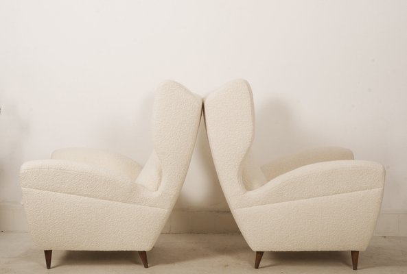 Lounge Chairs with Wingback in Cream Bouclé by Melchiorre Bega, Set of 2-AX-1336777