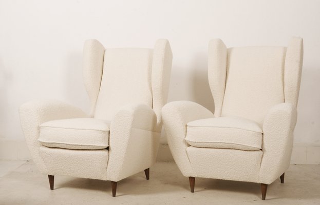 Lounge Chairs with Wingback in Cream Bouclé by Melchiorre Bega, Set of 2-AX-1336777