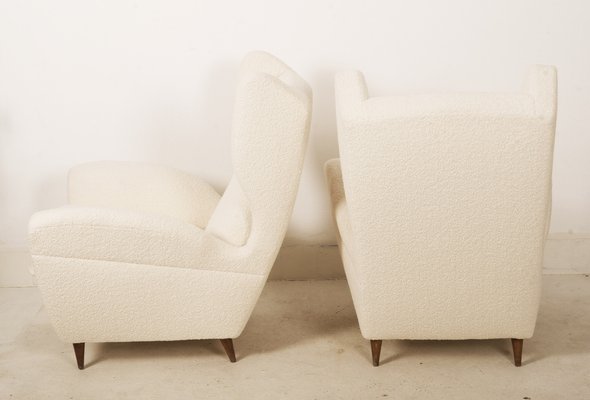 Lounge Chairs with Wingback in Cream Bouclé by Melchiorre Bega, Set of 2-AX-1336777