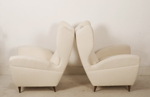 Lounge Chairs with Wingback in Cream Bouclé by Melchiorre Bega, Set of 2-AX-1336777