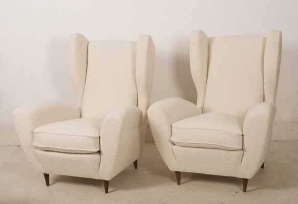 Lounge Chairs with Wingback in Cream Bouclé by Melchiorre Bega, Set of 2-AX-1336777