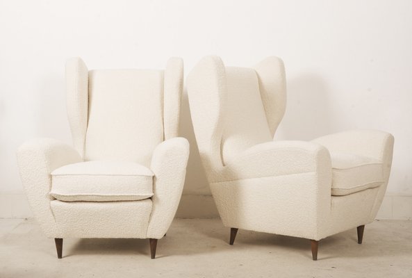 Lounge Chairs with Wingback in Cream Bouclé by Melchiorre Bega, Set of 2-AX-1336777