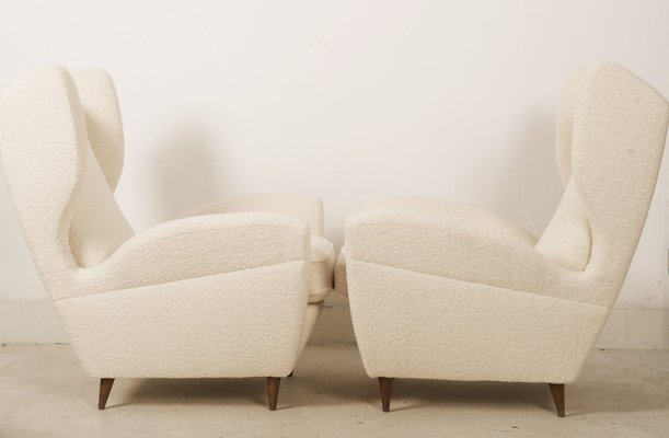 Lounge Chairs with Wingback in Cream Bouclé by Melchiorre Bega, Set of 2-AX-1336777