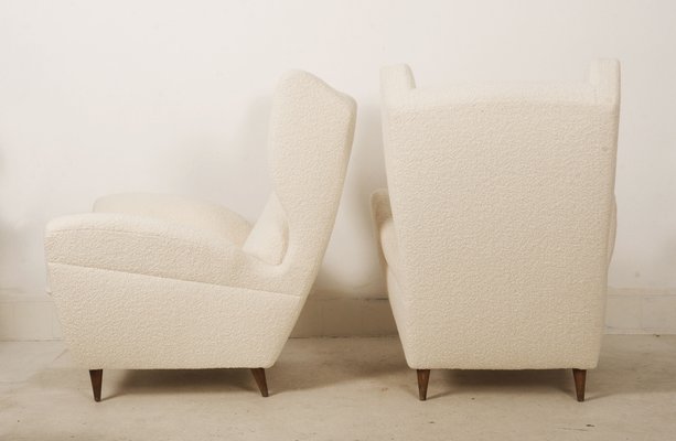 Lounge Chairs with Wingback in Cream Bouclé by Melchiorre Bega, Set of 2-AX-1336777