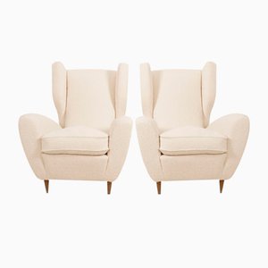 Lounge Chairs with Wingback in Cream Bouclé by Melchiorre Bega, Set of 2-AX-1336777