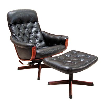 Lounge Swivel Chair with Footrest from Göte Möbel, Sweden, 1970s, Set of 2-YGE-1425028