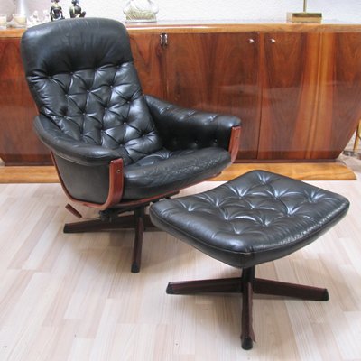 Lounge Swivel Chair with Footrest from Göte Möbel, Sweden, 1970s, Set of 2-YGE-1425028