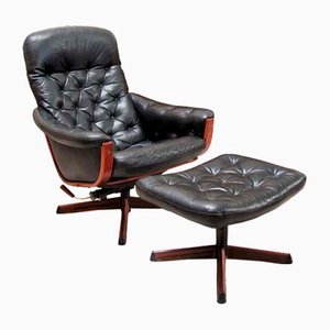 Lounge Swivel Chair with Footrest from Göte Möbel, Sweden, 1970s, Set of 2-YGE-1425028