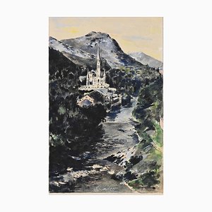 Lourdes, Original Watercolor and Tempera, Mid-20th Century-ZCI-890972