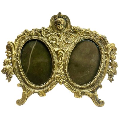 Lovers Knot Double Picture Frame in Polished Brass, France, 1900s-MJY-1754146