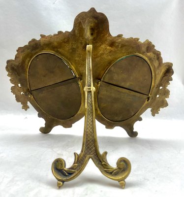 Lovers Knot Double Picture Frame in Polished Brass, France, 1900s-MJY-1754146