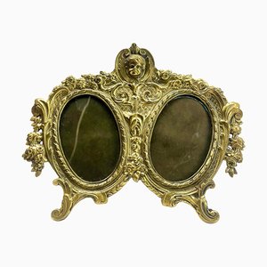 Lovers Knot Double Picture Frame in Polished Brass, France, 1900s-MJY-1754146