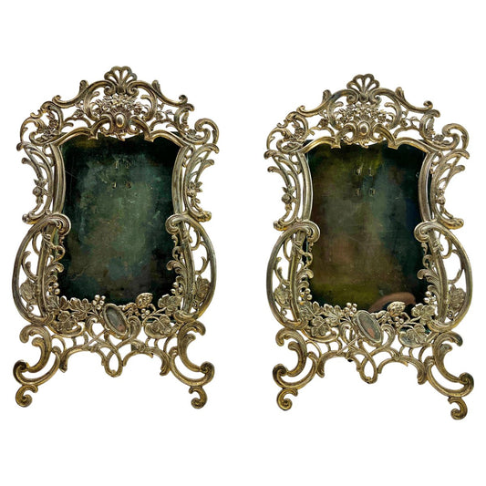 Lovers Knot Picture Frames with Glass Cover & Silver-Plating, 1860s, Set of 2