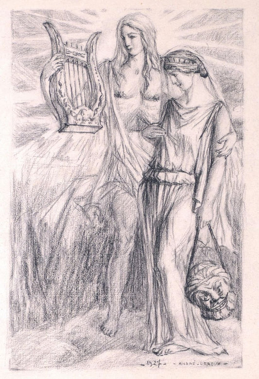 Lovers - Original Charcoal Drawing by A. Leroux - 1927 1927