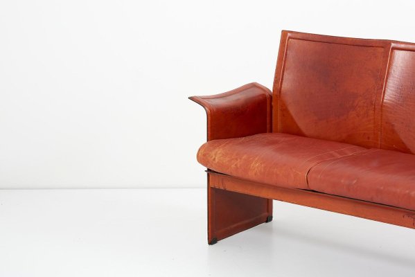 Loveseat and Chair in Dark Cognac Leather by Tito Agnoli for Matteo Grasse, Italy, Set of 2-SFD-810591