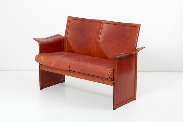 Loveseat and Chair in Dark Cognac Leather by Tito Agnoli for Matteo Grasse, Italy, Set of 2-SFD-810591