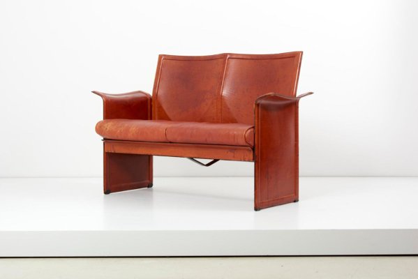 Loveseat and Chair in Dark Cognac Leather by Tito Agnoli for Matteo Grasse, Italy, Set of 2-SFD-810591