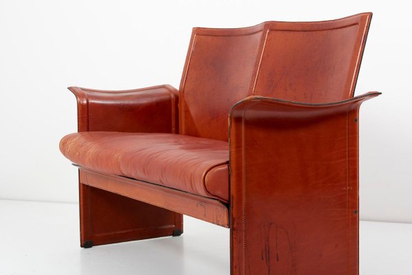 Loveseat and Chair in Dark Cognac Leather by Tito Agnoli for Matteo Grasse, Italy, Set of 2-SFD-810591