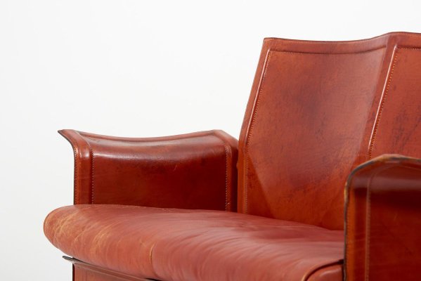 Loveseat and Chair in Dark Cognac Leather by Tito Agnoli for Matteo Grasse, Italy, Set of 2-SFD-810591