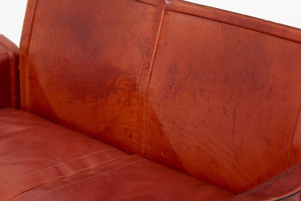 Loveseat and Chair in Dark Cognac Leather by Tito Agnoli for Matteo Grasse, Italy, Set of 2-SFD-810591