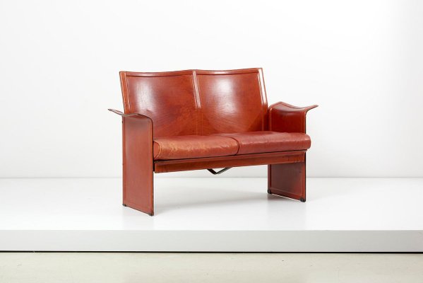 Loveseat and Chair in Dark Cognac Leather by Tito Agnoli for Matteo Grasse, Italy, Set of 2-SFD-810591