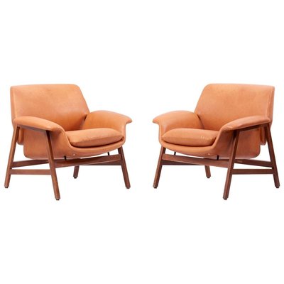 Loveseat and Chair in Dark Cognac Leather by Tito Agnoli for Matteo Grasse, Italy, Set of 2-SFD-810591