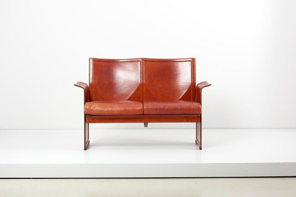 Loveseat and Chair in Dark Cognac Leather by Tito Agnoli for Matteo Grasse, Italy, Set of 2-SFD-810591