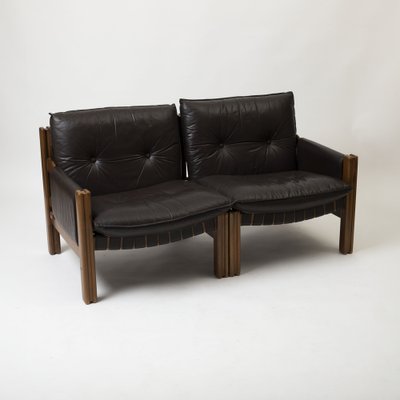 Loveseat in Brown Leather by Ton, Czechoslovakia, 1980s-IVW-2036197