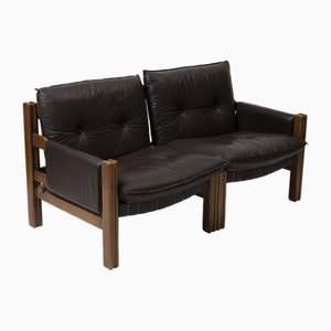 Loveseat in Brown Leather by Ton, Czechoslovakia, 1980s-IVW-2036197