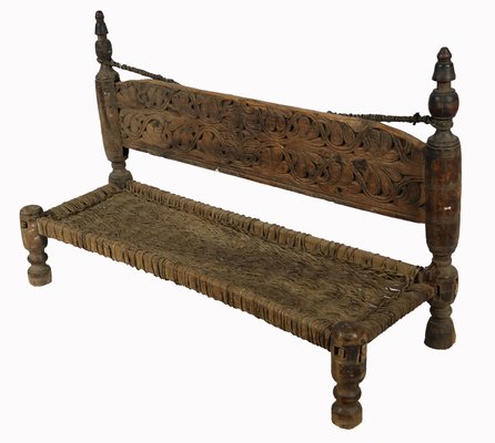 Low 2-Seater Cedar Chair, Nuristan, Afghanistan, 1890s-UZN-1427914