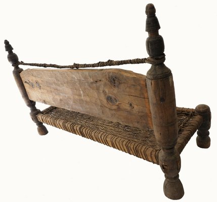 Low 2-Seater Cedar Chair, Nuristan, Afghanistan, 1890s-UZN-1427914