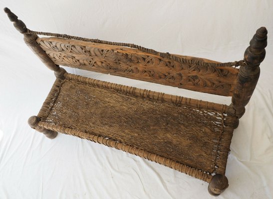 Low 2-Seater Cedar Chair, Nuristan, Afghanistan, 1890s-UZN-1427914