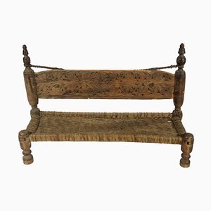 Low 2-Seater Cedar Chair, Nuristan, Afghanistan, 1890s-UZN-1427914