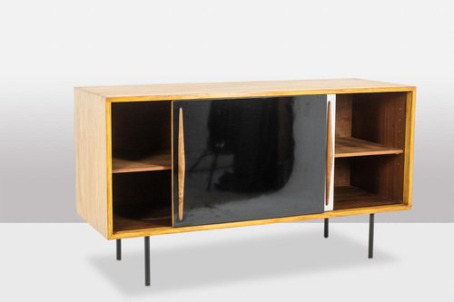 Low Ash Sideboard with Sliding Doors, 1960s