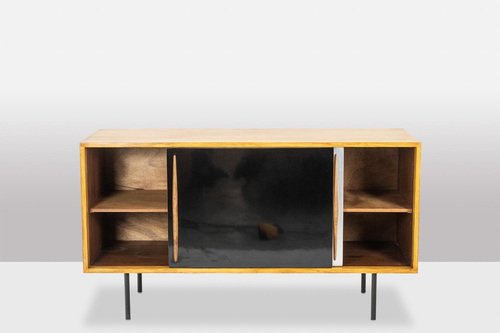 Low Ash Sideboard with Sliding Doors, 1960s