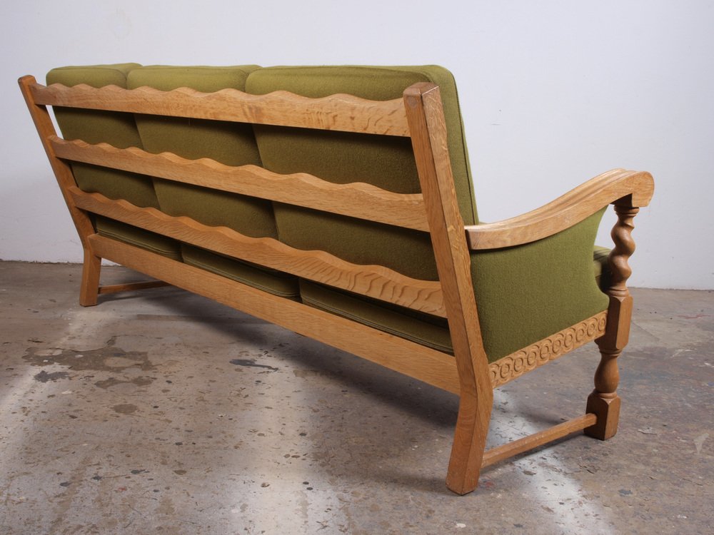 Low Back 3-Seater Sofa in Oak attributed to Henning Kjærnulf, 1960s