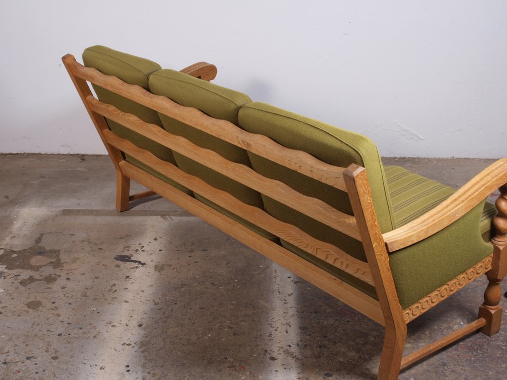 Low Back 3-Seater Sofa in Oak attributed to Henning Kjærnulf, 1960s