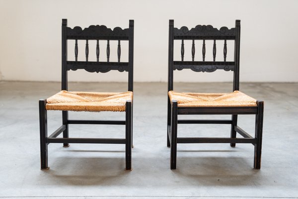 Low Chamber Chairs in Hand Woven Rice Straw, 1960s, Set of 2-KNM-1795528