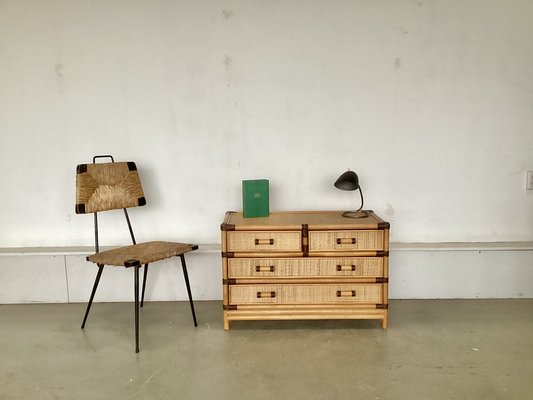 Low Chest of Drawers in Bamboo and Rattan, 1970s-SU-1756874