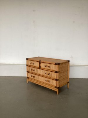 Low Chest of Drawers in Bamboo and Rattan, 1970s-SU-1756874