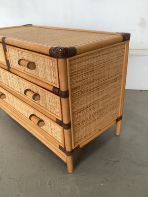 Low Chest of Drawers in Bamboo and Rattan, 1970s-SU-1756874