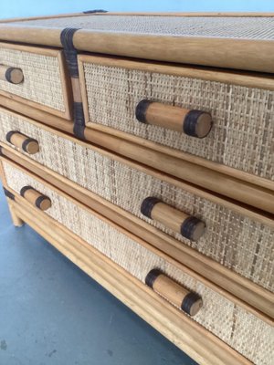 Low Chest of Drawers in Bamboo and Rattan, 1970s-SU-1756874