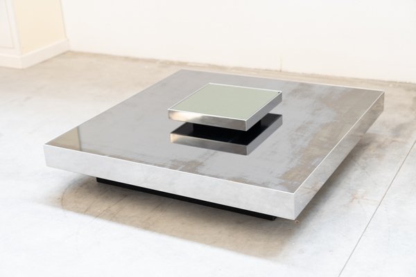 Low Coffee Table in Stainless Steel and Glass by Ausenda, 1970s-KNM-1741716