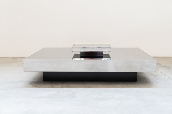 Low Coffee Table in Stainless Steel and Glass by Ausenda, 1970s-KNM-1741716