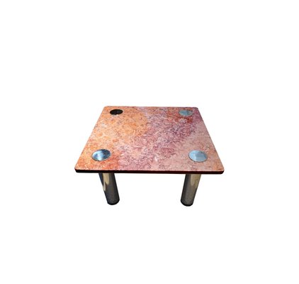 Low Coffee Table with Marble Top and Chromed Steel Legs-ZFY-1361149