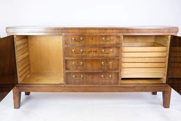 Low Danish Sideboard in Rosewood with Brass Handles, 1950s-UY-1724404