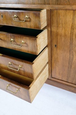 Low Danish Sideboard in Rosewood with Brass Handles, 1950s-UY-1724404