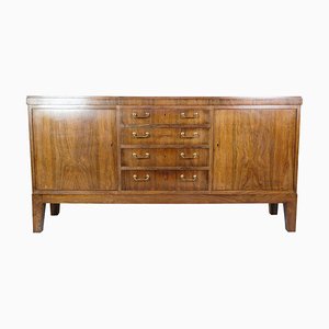 Low Danish Sideboard in Rosewood with Brass Handles, 1950s-UY-1724404